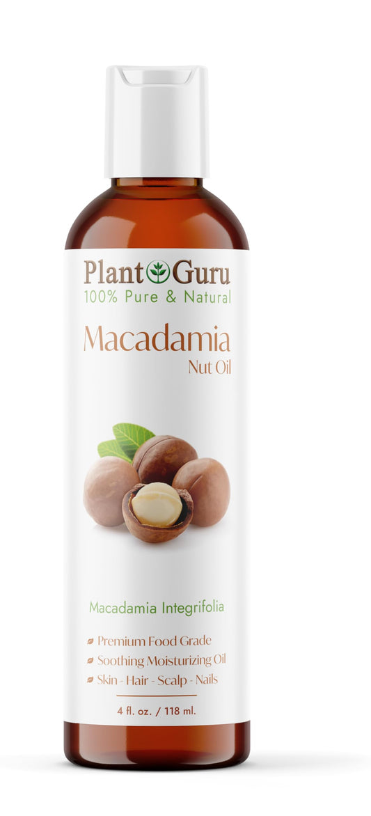 Plant Guru Macadamia Nut Oil 4 fl. oz. Cold Pressed 100% Pure Natural Carrier - Skin, Face, Body, and Hair Moisturizer. Ideal for DIY Creams, Lotions Beauty & Personal Care Plant Guru