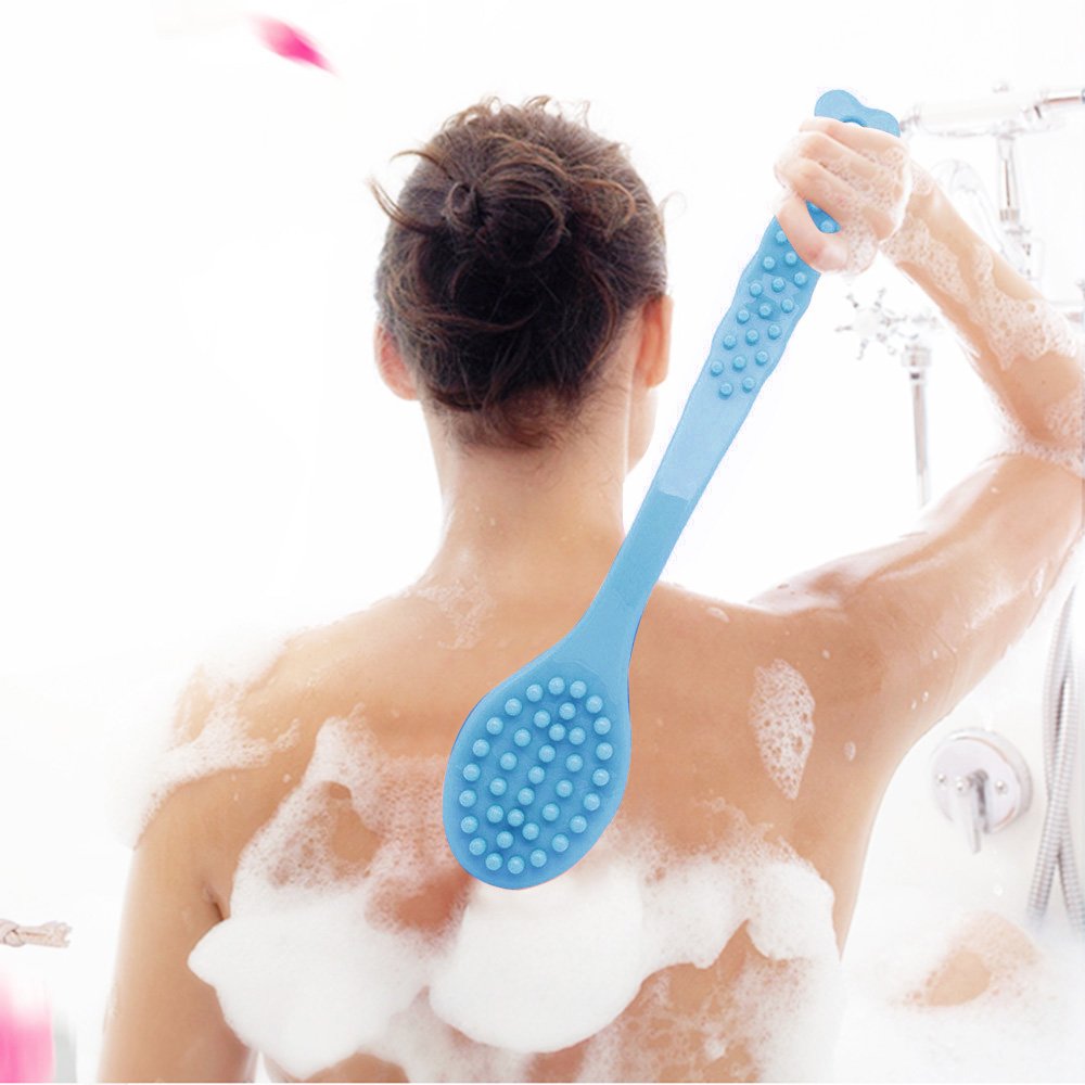 QiCheng&LYS Bath Brush with Long Handle, Handheld Body Massage Brush Shower Back Scrubber-14inch (Blue) Beauty & Personal Care QiCheng&LYS