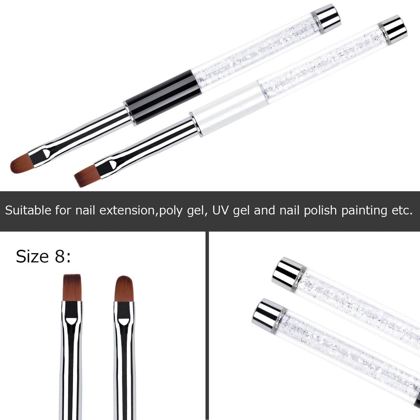 Ycyan 2Pcs Oval & Flat UV Builder Gel Nail Brush Set Rhinestone Handle Professional Nail Art Design Brushes for Polygel Hard Gel Beauty & Personal Care Ycyan