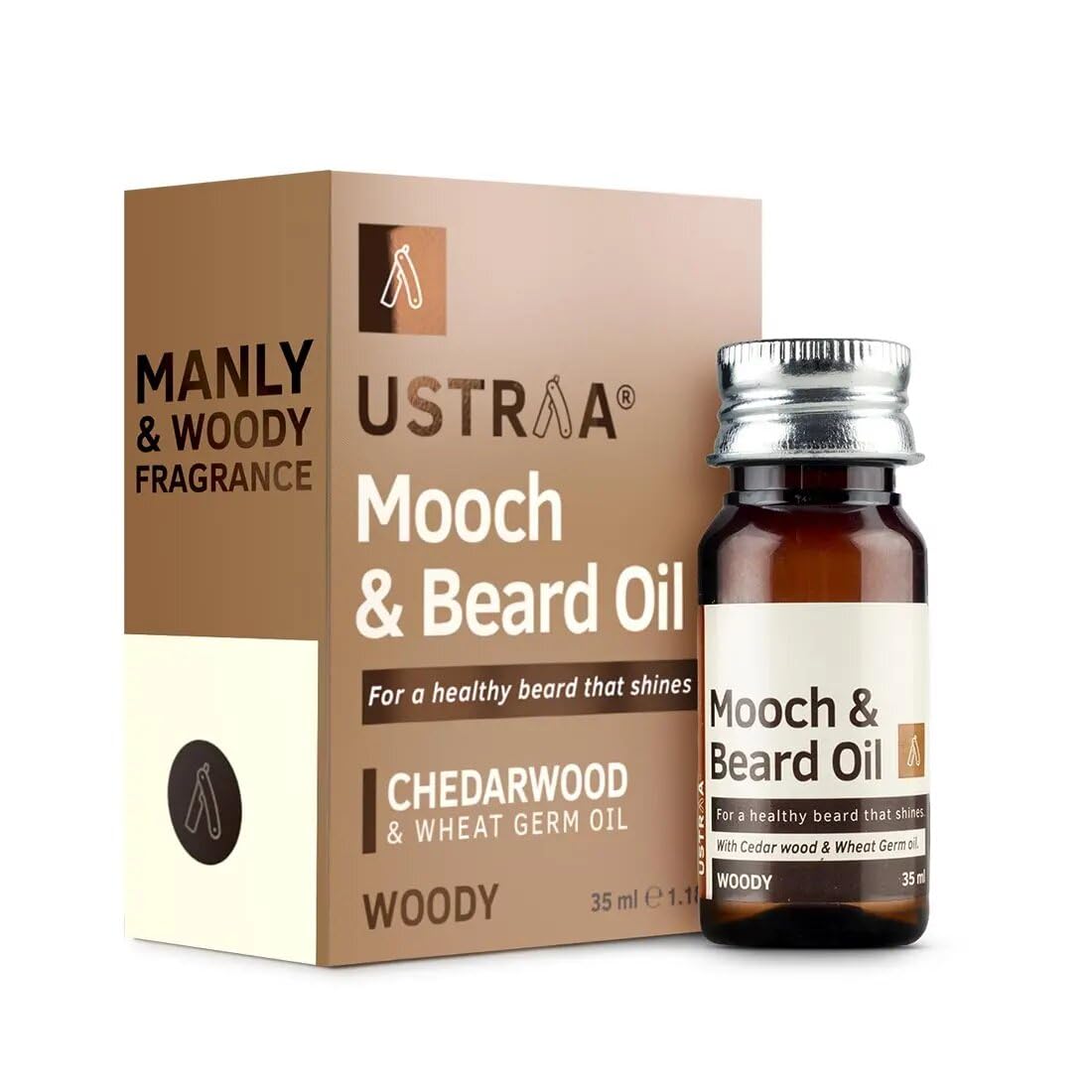 Ustraa Woody Mooch and Beard Oil - 35ml - Shine, Nourishment & Pleasant Fragrance for beard - No Paraben - Cedar Wood Essential Oil & Wheat Germ Oil Beauty and Personal Care Ustraa