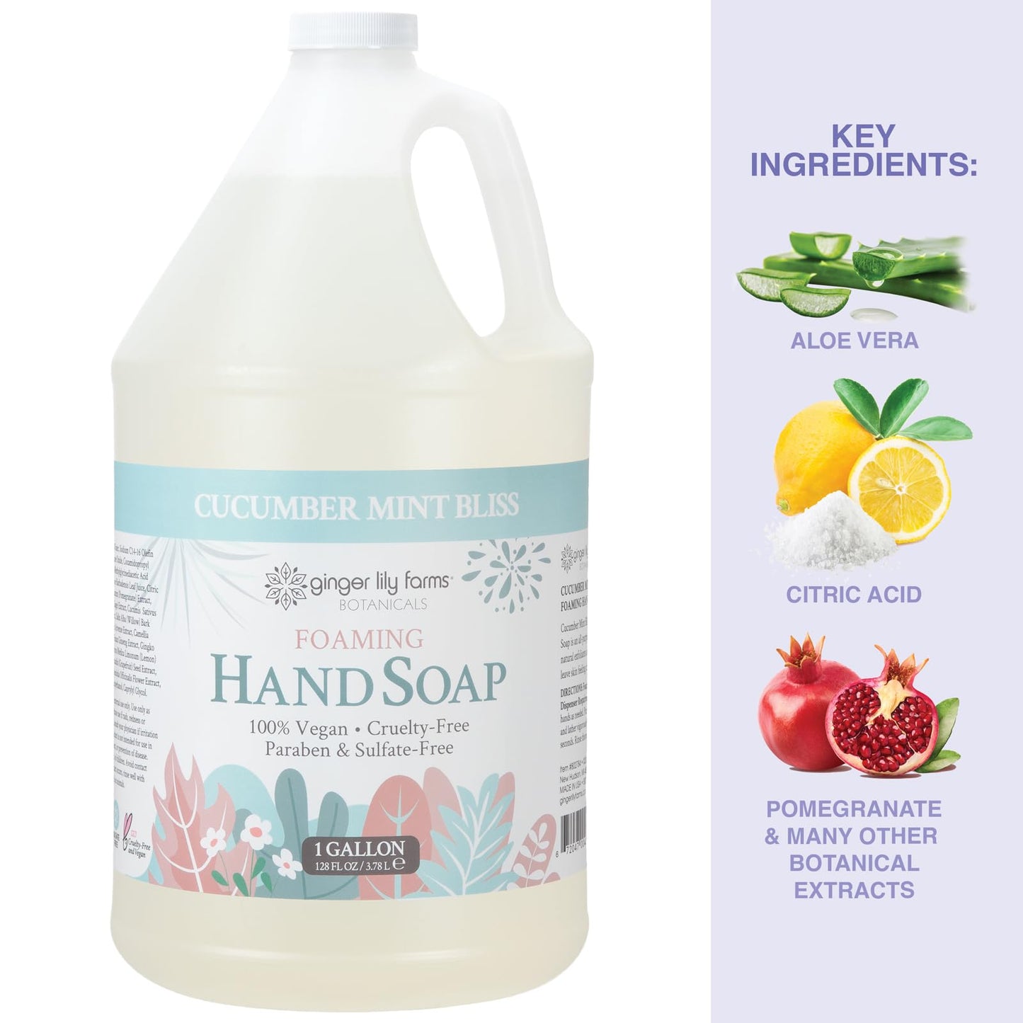 Ginger Lily Farms Botanicals All-Purpose Foaming Hand Soap Refill, 100% Vegan & Cruelty-Free, Cucumber Mint Bliss Scent, 1 Gallon (128 fl oz) Beauty & Personal Care Ginger Lily Farms