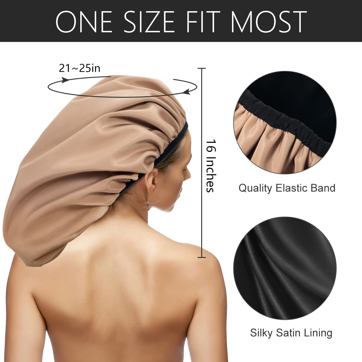 Auban Extra Large Shower Cap for Braids, Double-Layer Waterproof Reusable Satin Lining XL Shower Cap for Women Long Hair, Locs, perms (khaki) Beauty & Personal Care Auban