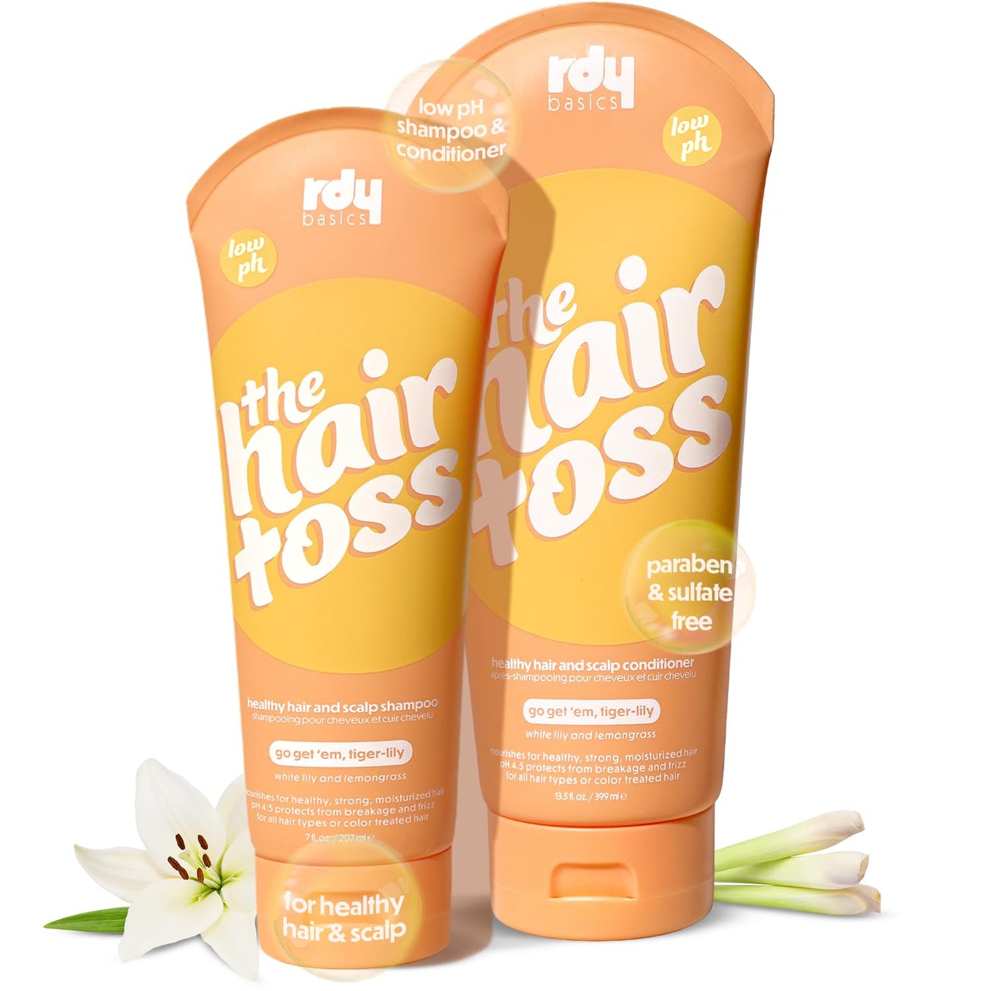 The Hair Toss Men & Women Shampoo And Conditioner Set 13.5floz/7floz - White Lily & Lemongrass - Formulated 4.5pH Moisturizing Paraben and Sulfate Beauty & Personal Care rdy basics