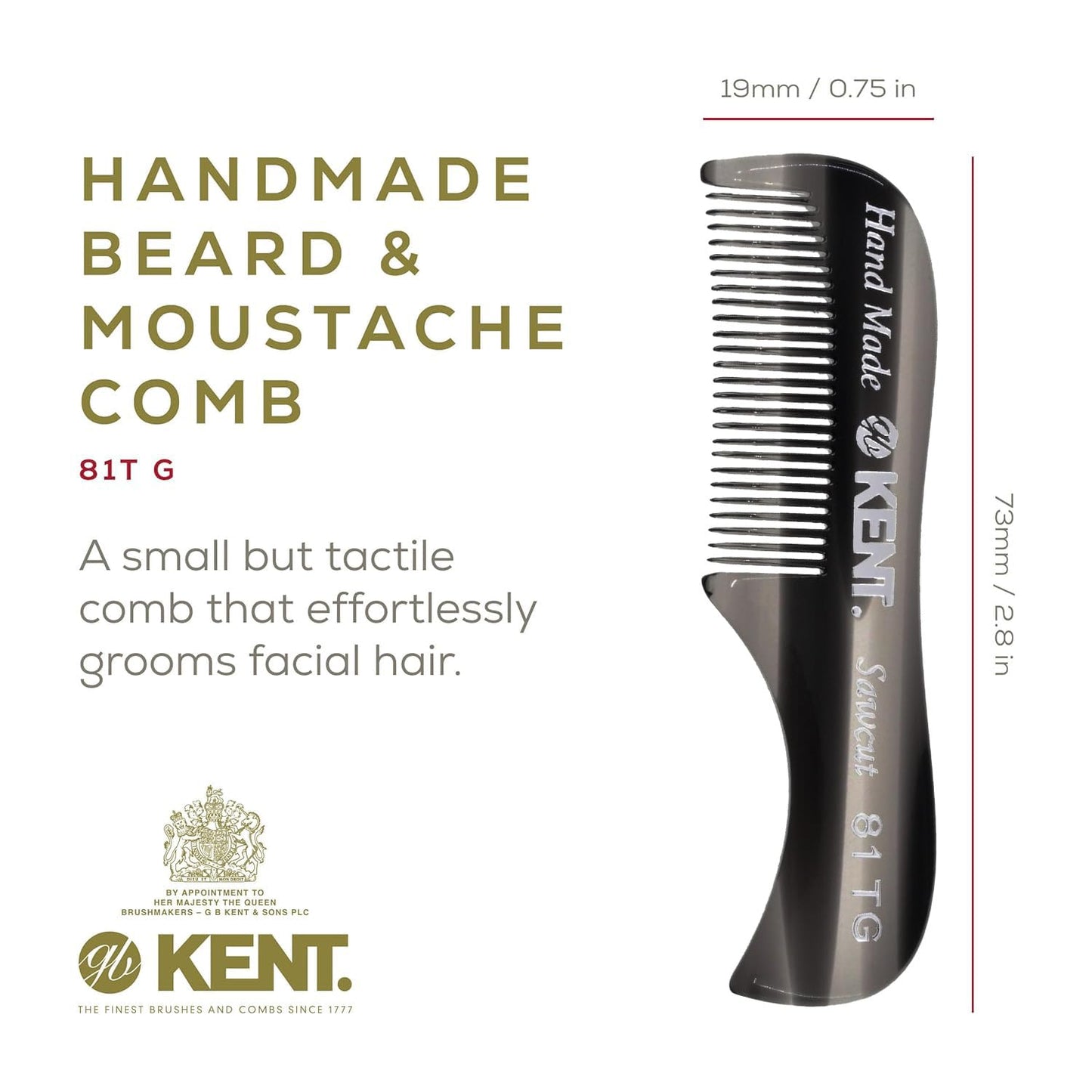 Kent 81T FOT Black Graphite Beard Pocket Comb Set for Men - Beard Kit for Travel and Home, Mustache Comb for Men, Mini Comb Beard Combs for Mens Beauty and Personal Care KENT