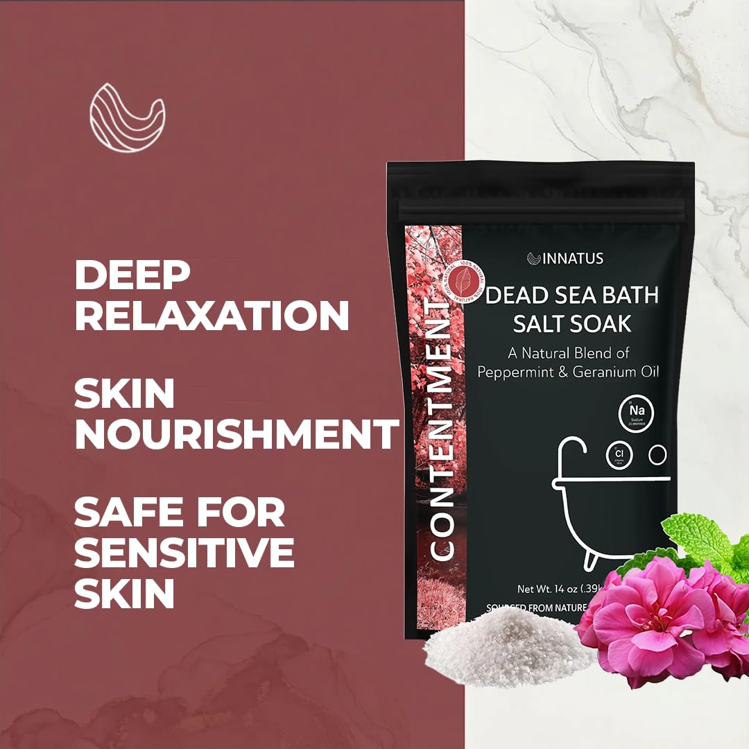 Dead Sea Soothing Bath Salt Soak with 21 Minerals - Relaxing, Detoxifying, and Nourishing for Skin - 14oz, Infused with Essential Oils - Rejuvenate Beauty and Personal Care INNATUS