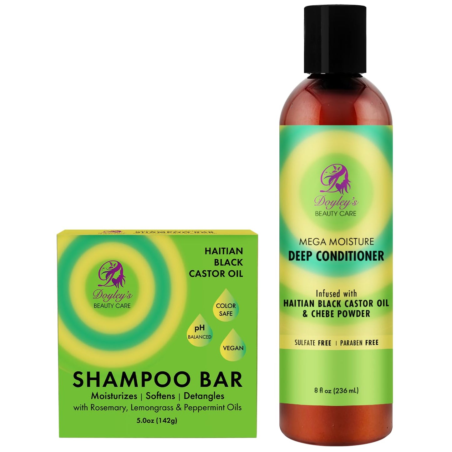 Doyley’s Haitian Black Castor Oil Shampoo Bar 5oz & Mega Moisture Deep Conditioner 8oz Bundle - Rosemary Oil & Chebe Powder - Softens, Detangles Beauty & Personal Care Doyley's Beauty Care