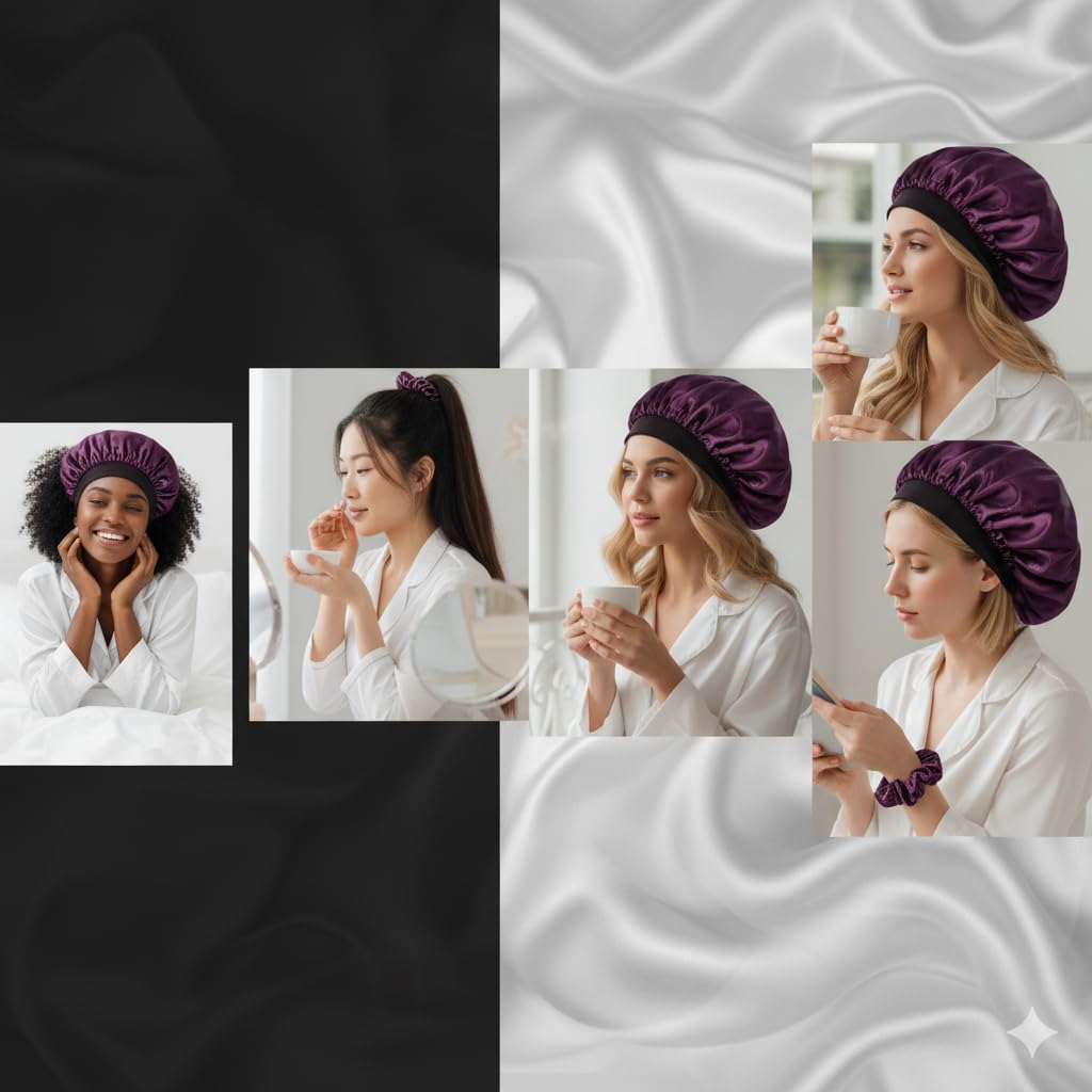 RIXTEC Luxury Satin Hair Bonnet Sleep Cap with Satin Scrunchie for Women Girls for Curly and All Hair Types Wine Red Beauty and Personal Care RIXTEC