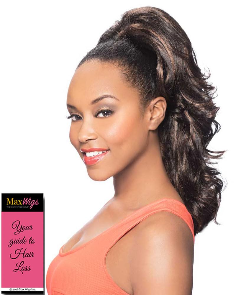 Maxwigs DS012 Ponytail Beach Waves Color 1 Black - Foxy Silver Wigs 18" Length Wavy Drawstring Updo Style Hairpiece Extension Synthetic Black Grey