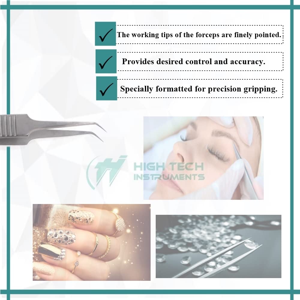 Professional Eyelash Tweezers Sharp, Needle Nose, Stainless Steel, Tweezers Precision Pluckers 4.75" with Fine Precision Tips for Facial Hair Beauty and Personal Care HIGH TECH INSTRUMENTS