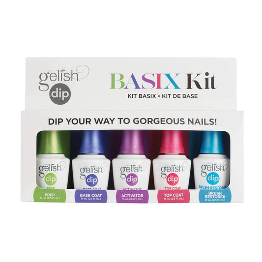 Gelish Dip Basix Kit - Prep, Base Coat, Activator, Top Coat & Brush Restorer - Easy, Odor-Free, No UV or LED Lamp Required for Long-Lasting Beauty & Personal Care Gelish