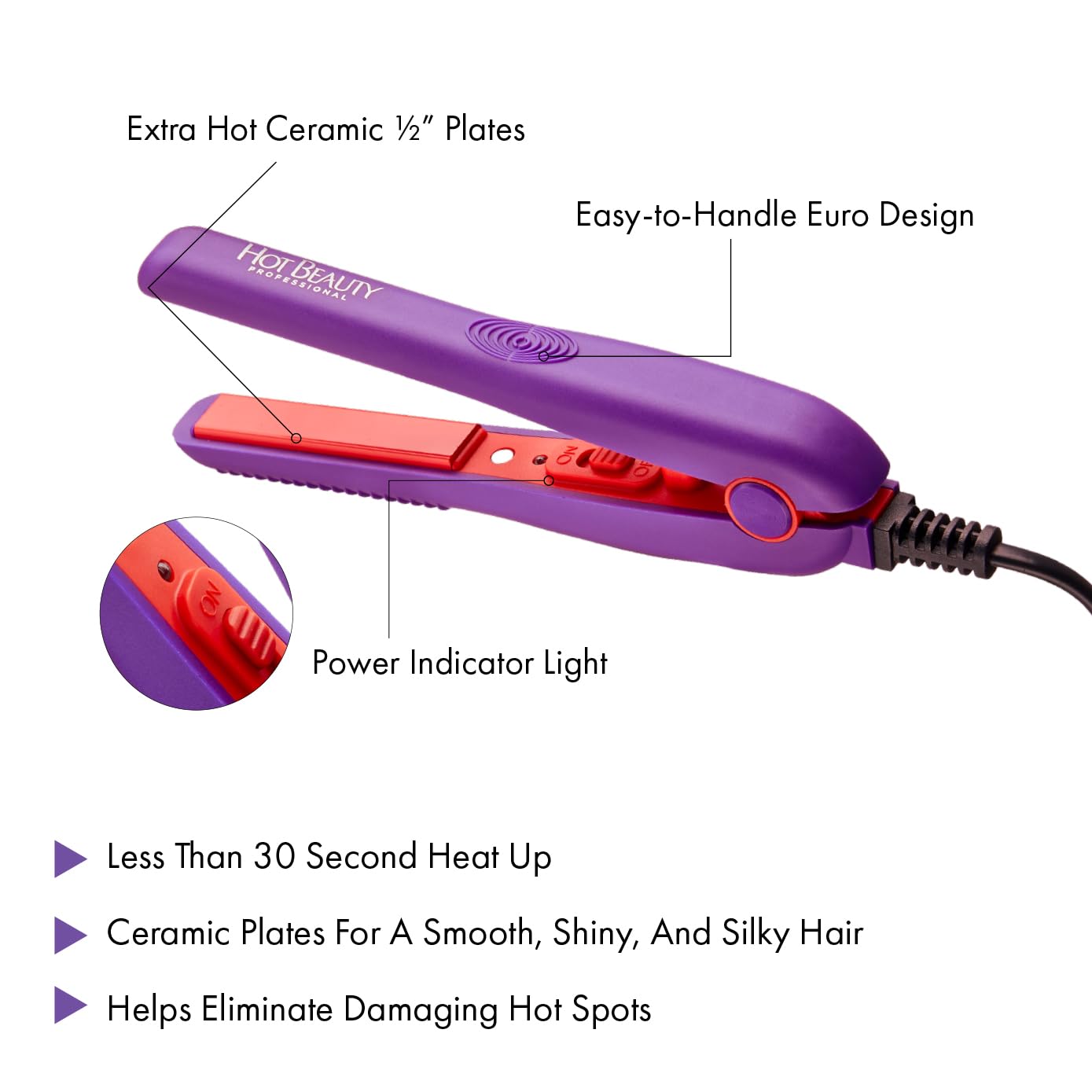Hot Beauty Professional Ceramic Mini Flat Iron 1/2", Anti-Frizz, Fast Heating, Versatile Styling for Curly & Straight Hair, Ideal for Traveling Beauty & Personal Care Hot Beauty