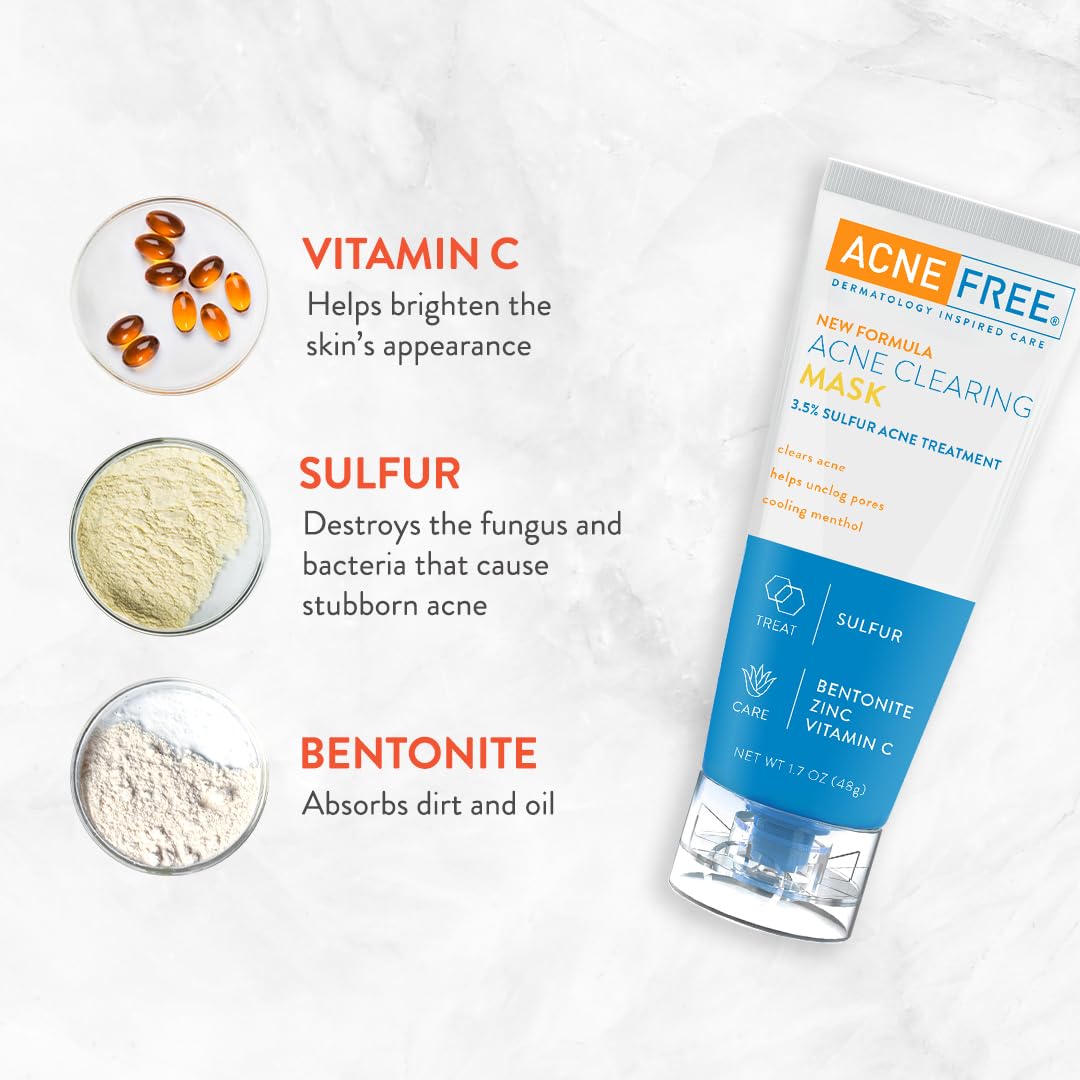 AcneFree Acne Clearing Mask, 3.5% Sulfur Acne Treatment, Absorbs Excess Oil and Unclogs Pores with Vitamin C, Bentonite, and Zinc, 1.7 Ounce Beauty & Personal Care AcneFree