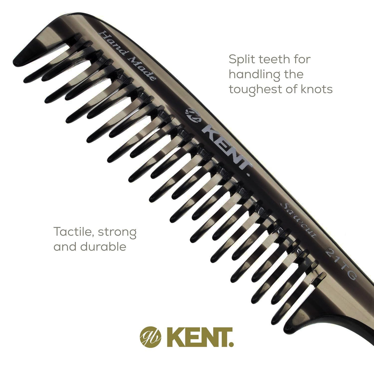 Kent 21T Black Graphite Large Detangling Comb, Wide Teeth for Thick Curly Wavy Hair. Long Hair Detangler Comb For Wet and Dry. Handmade of Quality