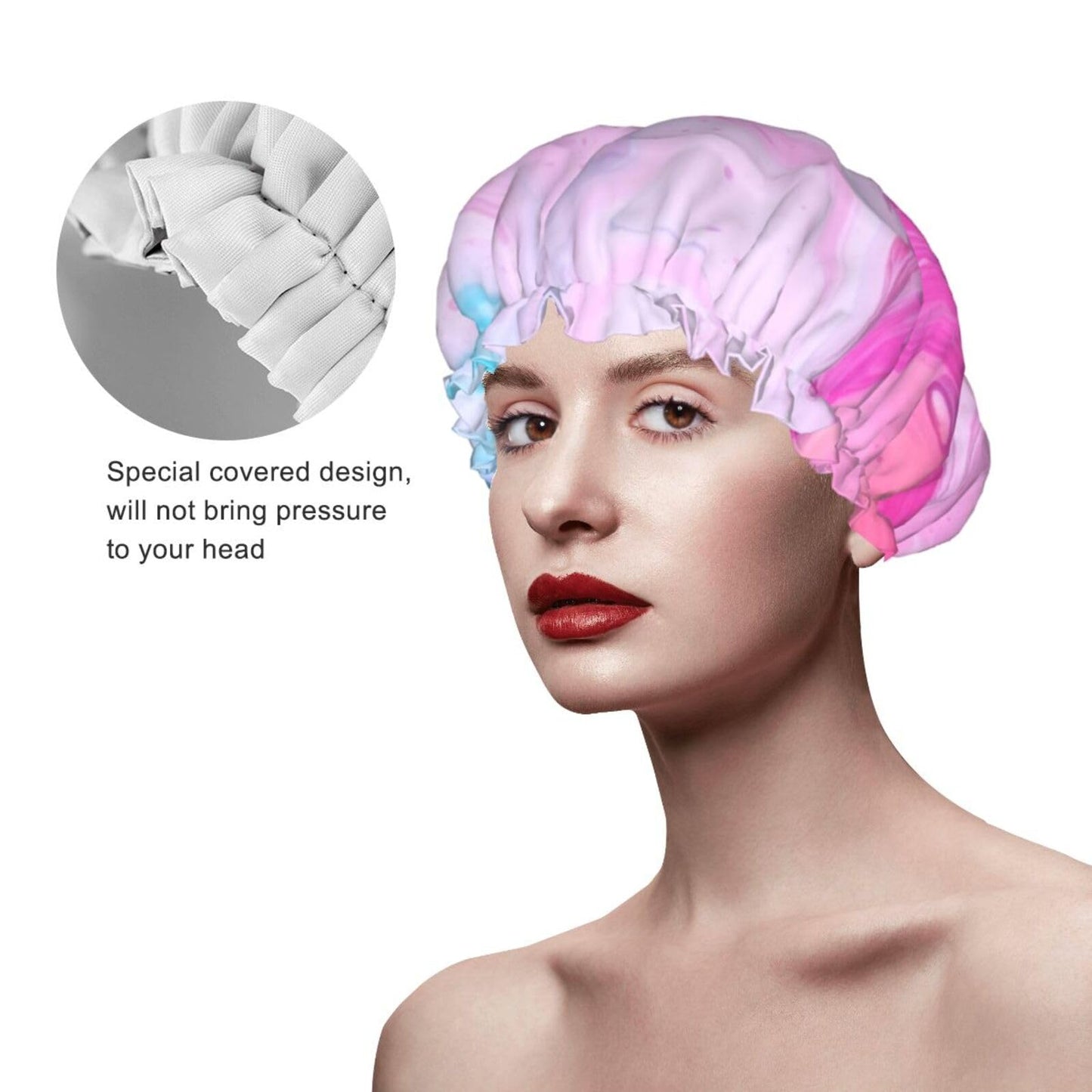 Colorful Marble Pastel Blue Purple Shower Cap for Women Men Large Reusable Shower Bonnet Double-Layer Waterproof Bath Caps Elastic Band Hair Hat Beauty and Personal Care BWLHJKE