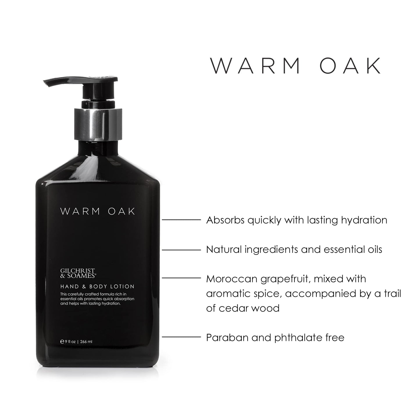 Gilchrist & Soames Warm Oak Hand and Body Lotion - 9oz - Natural, Essential Oils, All Skin Types, Zero Parabens, Sulfates, and Phthalates Beauty & Personal Care Gilchrist & Soames