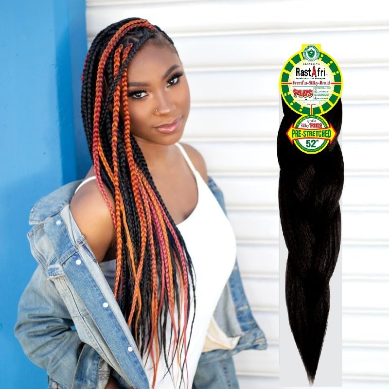 RastAfri Freed'm Silky Braid 24 Inch Pre-Stretched Braiding Hair | 100% Afrelle Modacrylic Fiber from Kanekalon | Soft Lightweight Hair for Box Braids