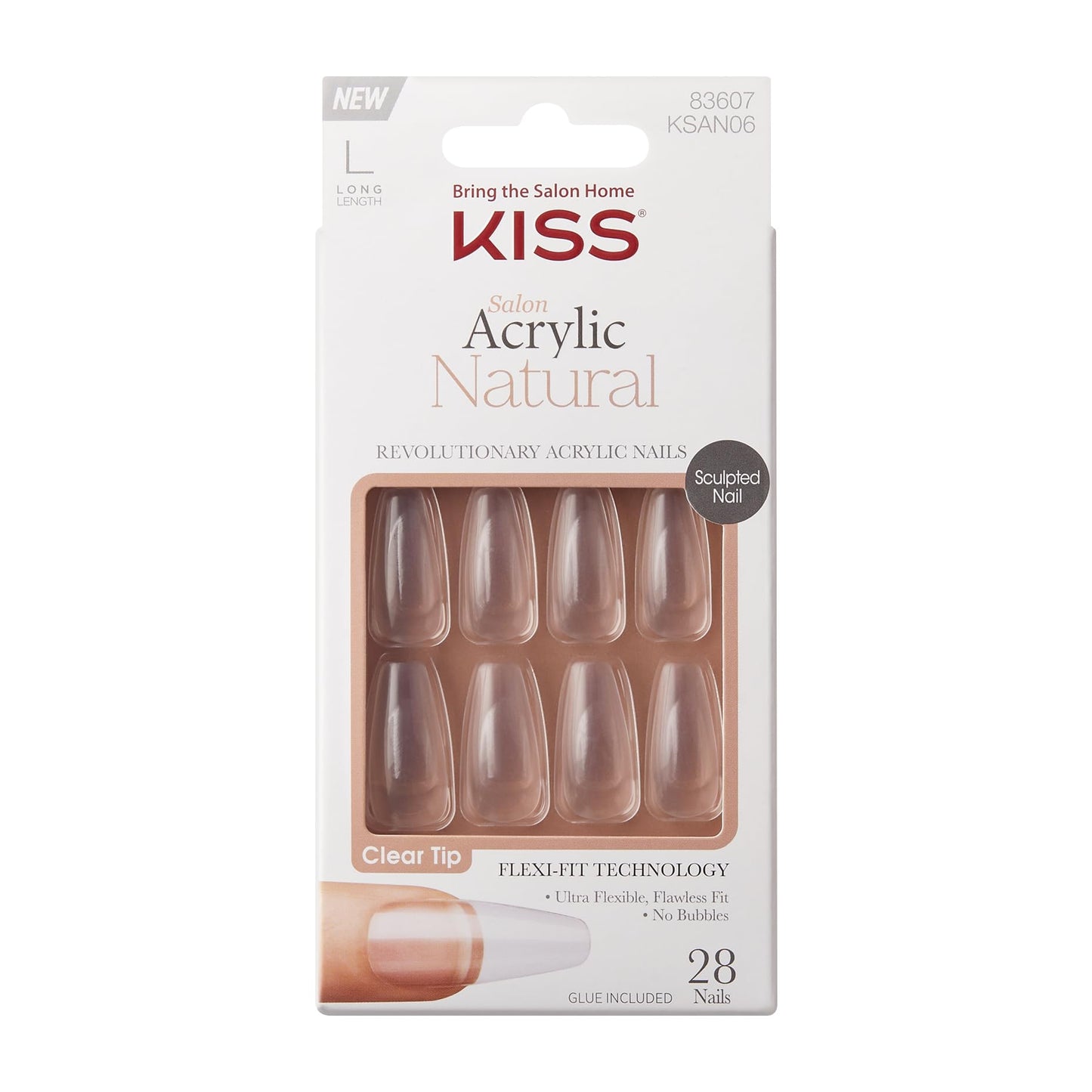 KISS Salon Acrylic Natural Nails, Clear Tip, Long, Ultra-Smooth Finish, DIY At-Home Manicure Kit with Pink Gel Nail Glue, Mini File, Manicure Stick Beauty & Personal Care KISS