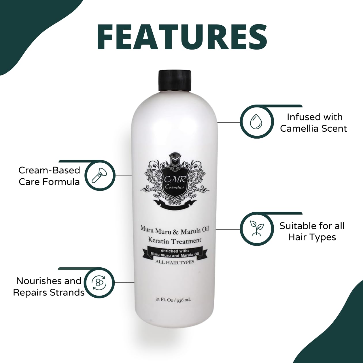 CMR Cosmetics Professional Keratin Hair Care with Muru Muru & Marula Oil - Frizz Control, Straightening & Shine - Nourishing Cream for All Hair Types Beauty & Personal Care CMR Cosmetics