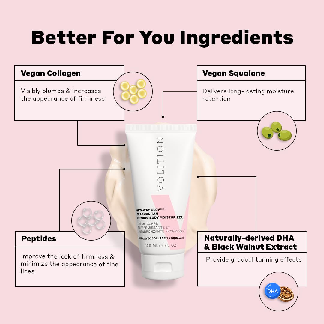 Volition Beauty Getaway Glow Gradual Tan Firming Body Moisturizer with Vegan Collagen + Squalane | Skin Smoothing Cream, Stretchmark Treatment Beauty & Personal Care Volition