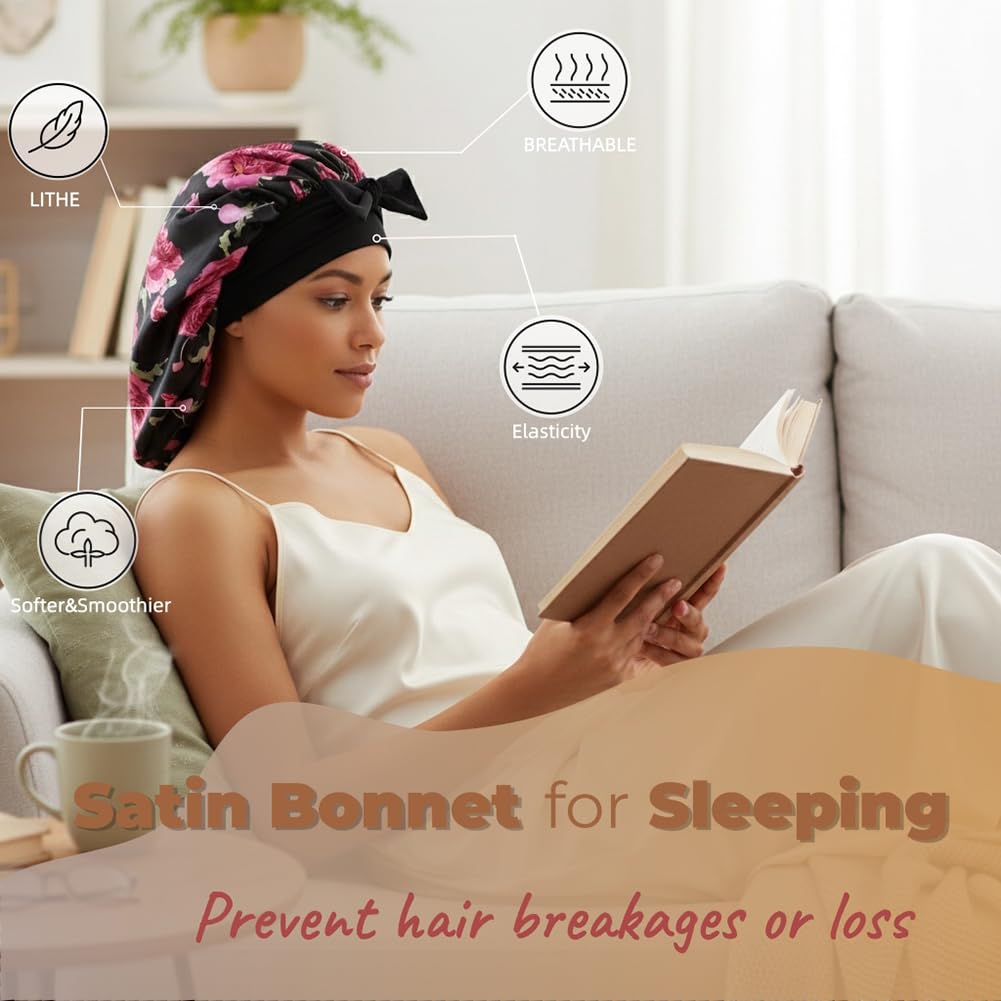 Satin Bonnets for Sleeping Women Braids Long Hair Cover Silk Hair Bonnet Night Caps XL Large Satin Sleep Cap with Tie Beauty & Personal Care COCOSILK