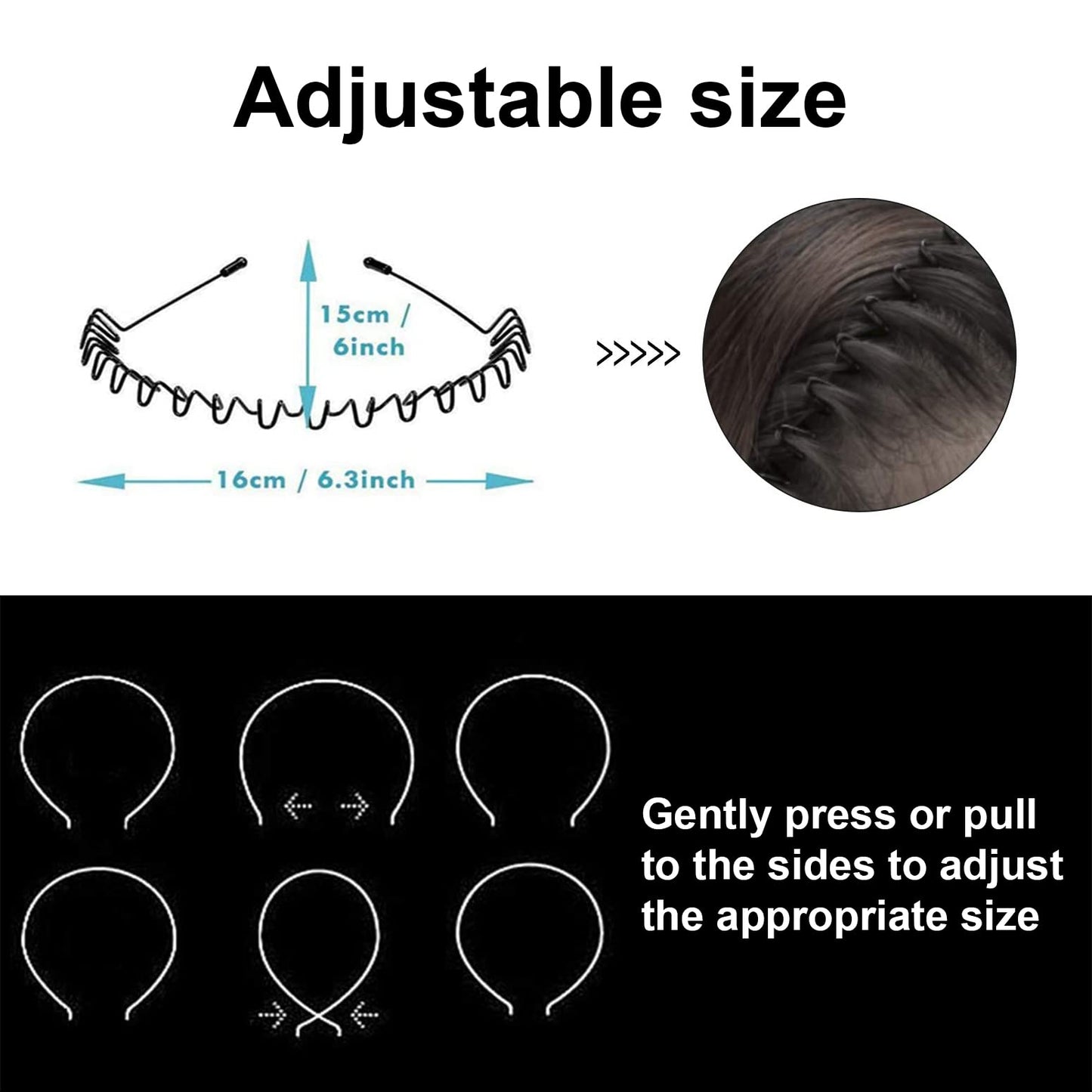 KELUBATU Metal Headband for Men, Adjustable Wavy Hair Band, Black-I-1 Pcs Beauty and Personal Care KELUBATU