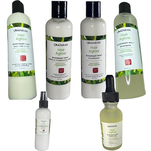 Rosemary & Mint Hair & Scalp Bundle | Strengthening Shampoo, Conditioner, Leave-In Conditioner, Leave-In Mist Spray, Oil Serum & Styling Gellie Beauty & Personal Care OLAZARAH