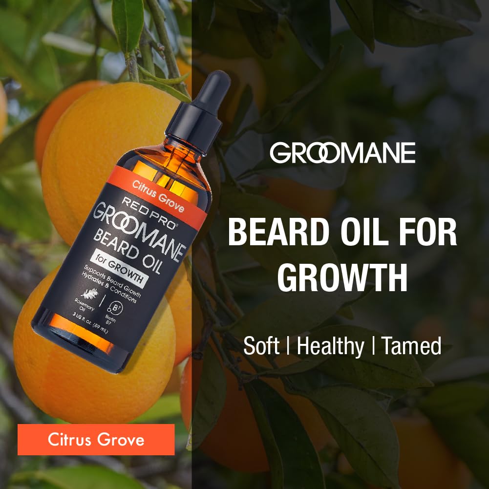 Red by Kiss Groomane Beard Oil, Rosemary Oil & Biotin, Promotes Full, Healthy Look Beard Strengthen Facial Hair, Reduces Breakage (3 fl.oz, Citrus Beauty and Personal Care Red by Kiss