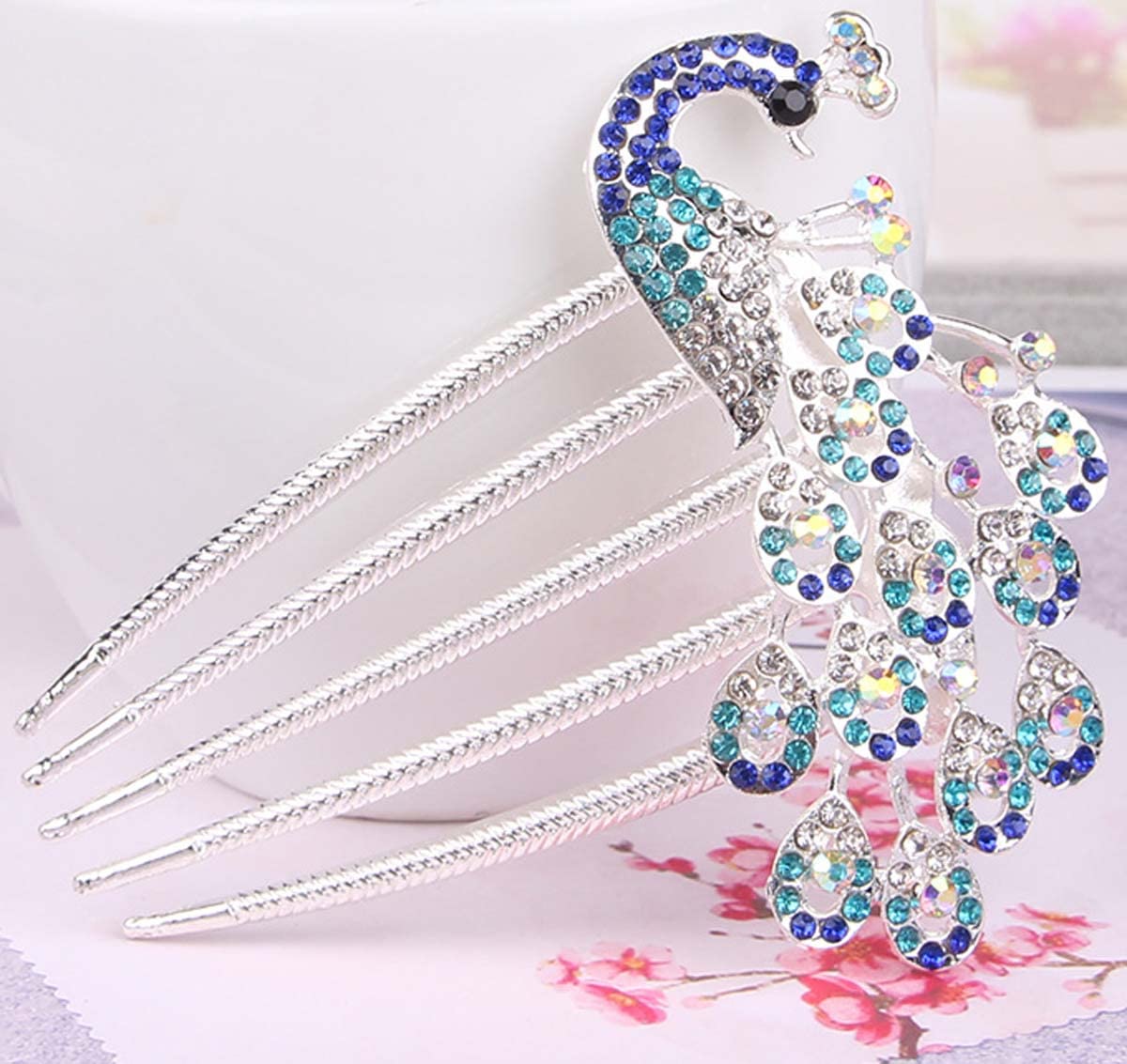 Wedding Bridal Headpiece Rhinestone Hair Comb Women Peacock Hair Clip Side Comb Hair Accessory(Blue) Beauty & Personal Care Sheliky