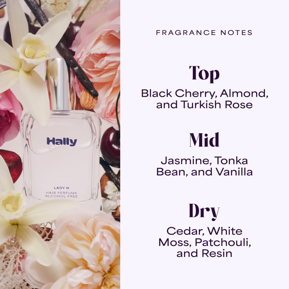 Hally Lady H Hair & Body Perfume - Alcohol Free, Non Toxic Cherry, Vanilla & Jasmine Fragrance - Long Lasting Fragrance Mist - Shine-Enhancing Beauty & Personal Care Hally Hair
