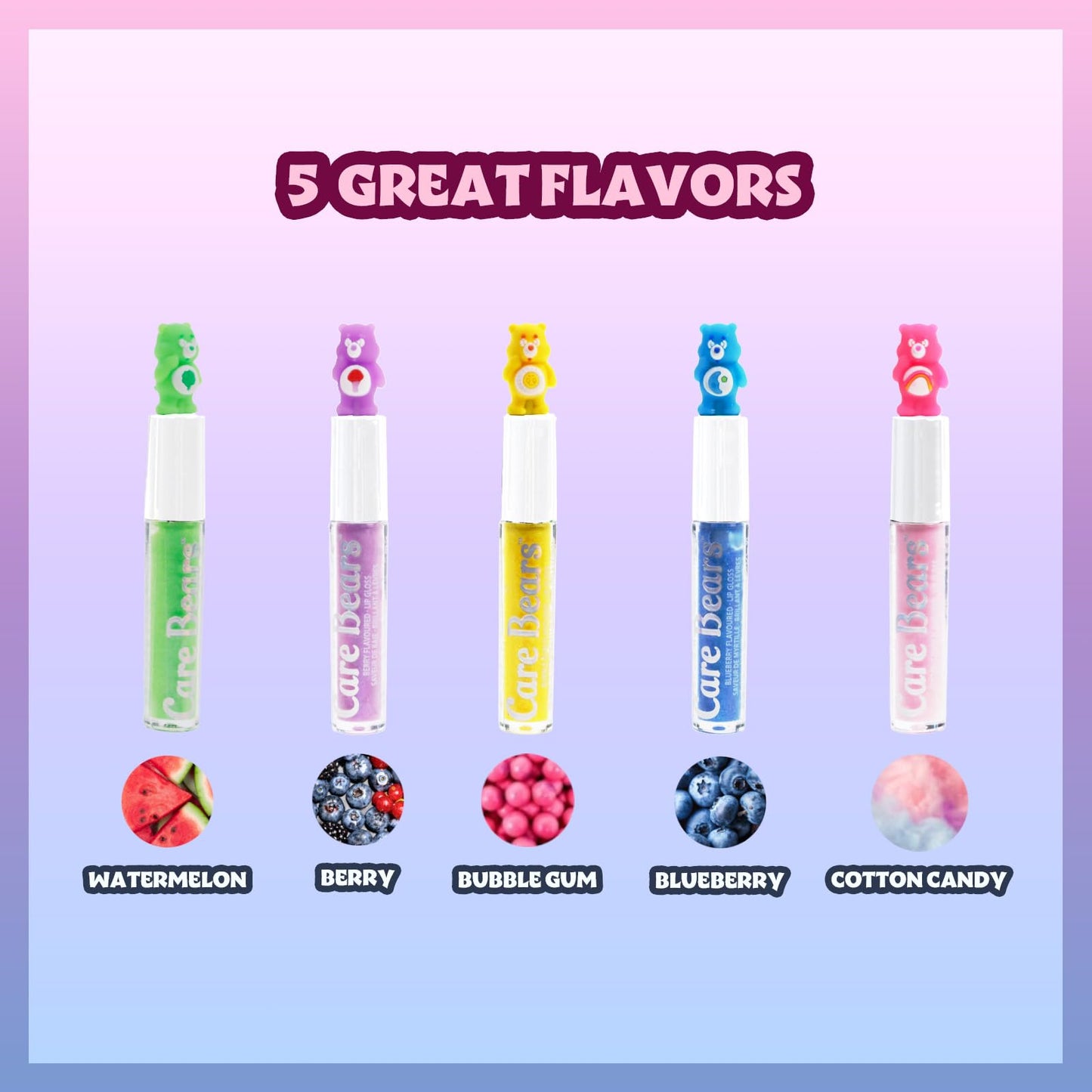 Care Bears 5 pcs Flavored Lip Gloss for Kids | Non-toxic & Vegan Makeup | Birthday Gifts for Ages 3 by Townley Girl Beauty & Personal Care Townley Girl