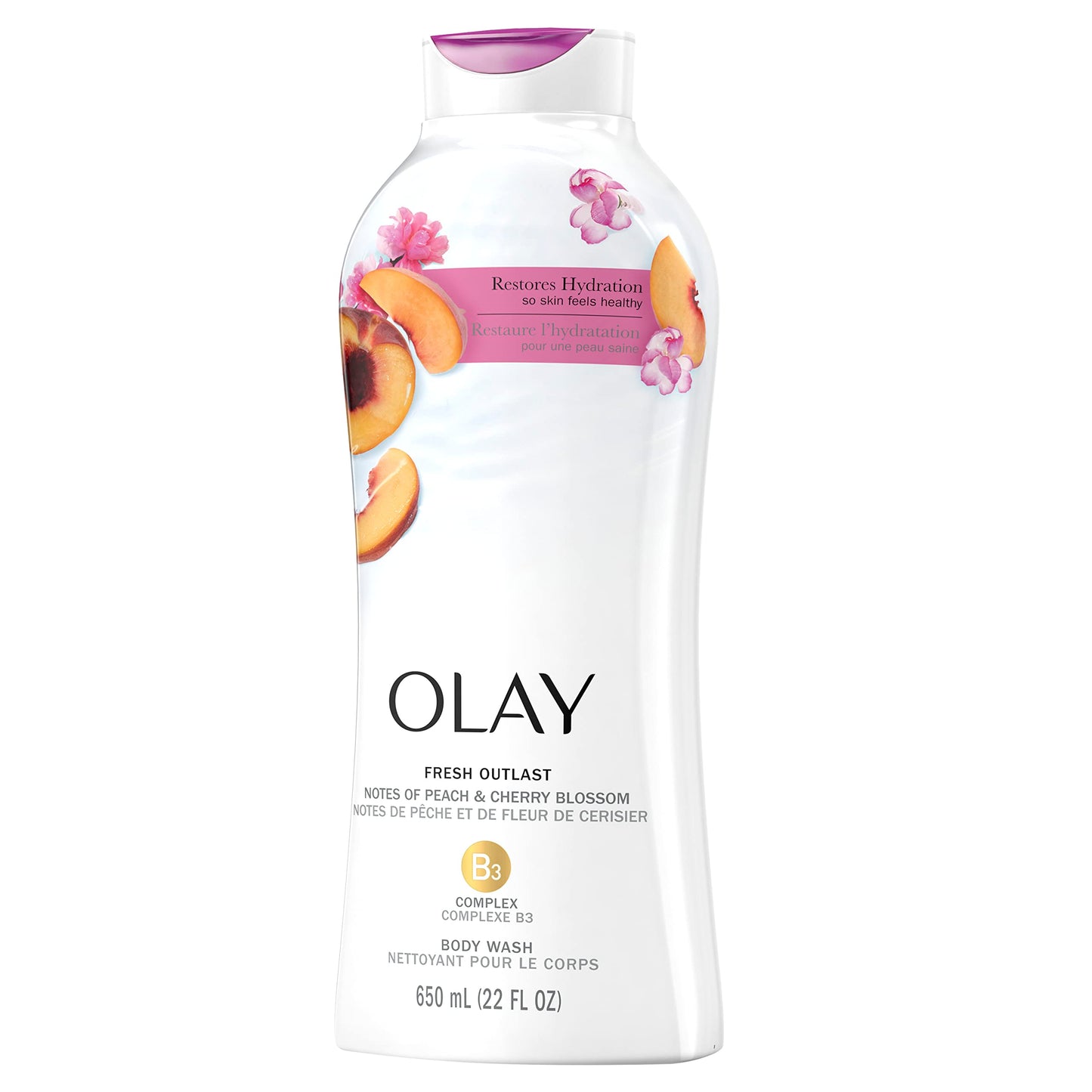 Olay Fresh Outlast Paraben Free Body Wash with Energizing Notes of Peach and Cherry Blossom, 650 mL Beauty & Personal Care Olay