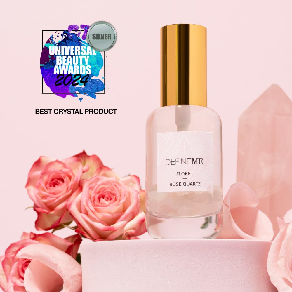 DefineMe Rose Quartz Crystal Infused Natural Perfume Mist, Floret Scent, 0.95 FL OZ, Award Winner 2024 Universal Beauty Awards Beauty & Personal Care DefineMe