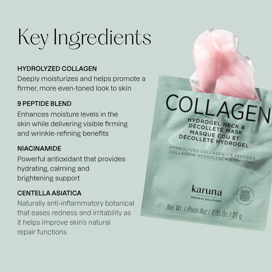 Karuna Collagen Neck & Chest Hydrogel Mask 1-Pack | Firming & Hydrating K-Beauty Masks with Collagen, Peptides & Niacinamide | For Wrinkles & Sagging Beauty & Personal Care Karuna