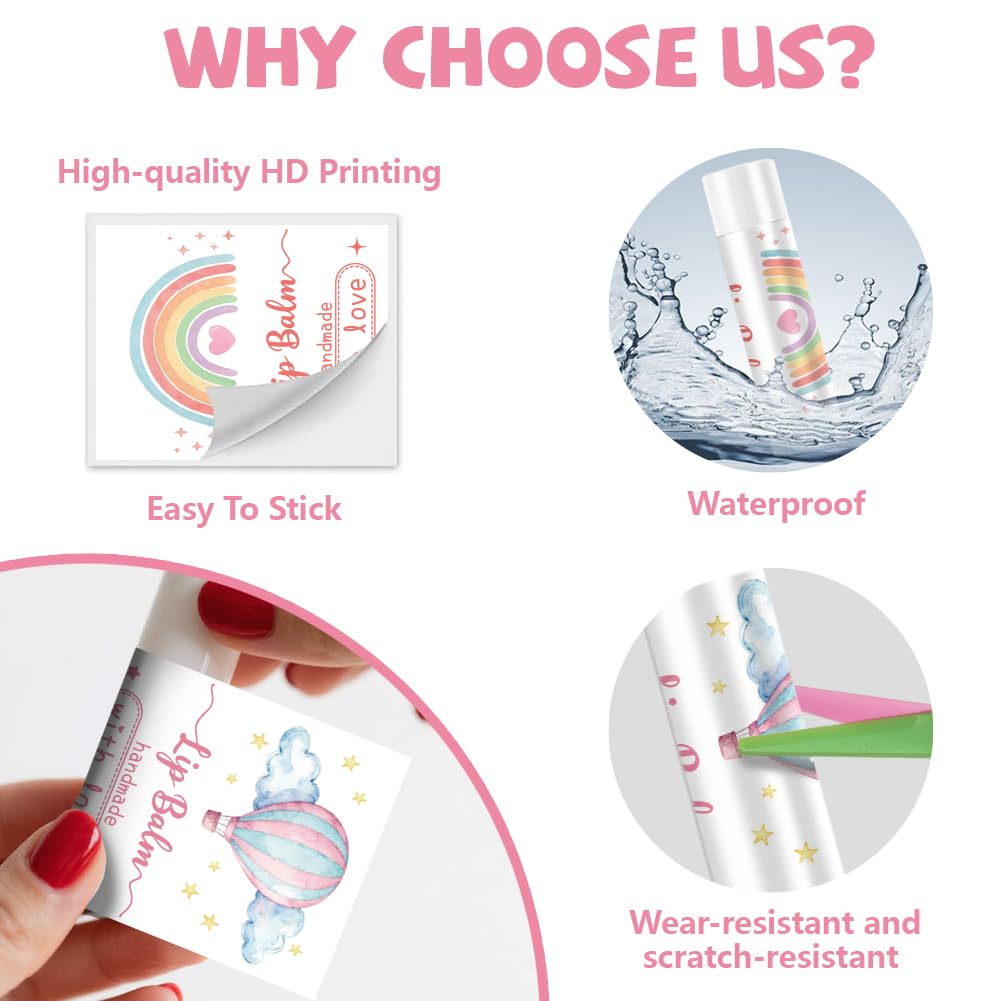 Peacoblue 160Pcs Lip Balm Labels Sticker for Tubes 2.1"x1.7" Soft Cute Watercolor Elements, 8 Styles Waterproof Chapstick Labels Glossy for Homemade Beauty and Personal Care peacoblue