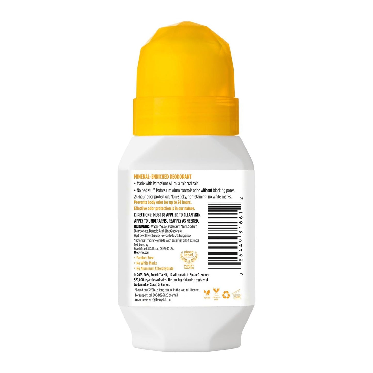 CRYSTAL Mineral Deodorant Roll-On- Body Deodorant With 24-Hour Odor Protection, Non-Staining & Non-Sticky Deodorant with Chamomile & Green Tea Beauty and Personal Care Crystal Essence