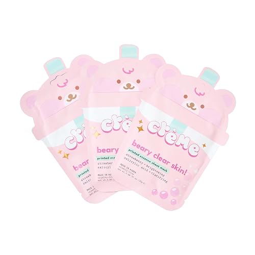 The Crème Shop Boba Bears Beary Clear Skin! Printed Essence Sheet Mask, Korean Skincare (3 Pack) Beauty & Personal Care The Crème Shop