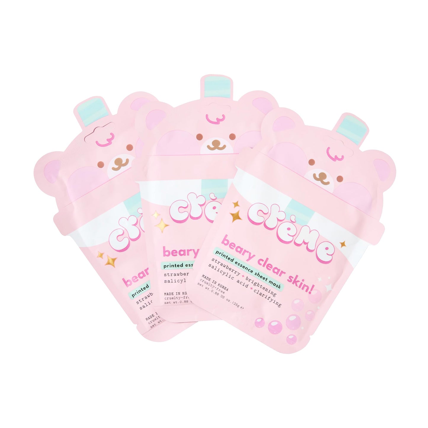 The Crème Shop Boba Bears Beary Clear Skin! Printed Essence Sheet Mask, Korean Skincare (3 Pack) Beauty & Personal Care The Crème Shop