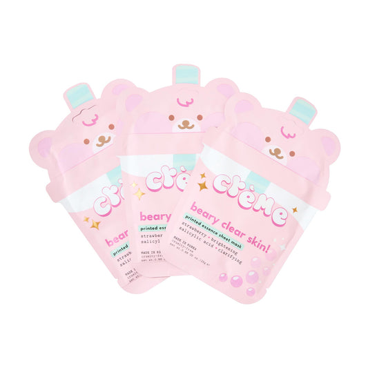 The Crème Shop Boba Bears Beary Clear Skin! Printed Essence Sheet Mask, Korean Skincare (3 Pack) Beauty & Personal Care The Crème Shop