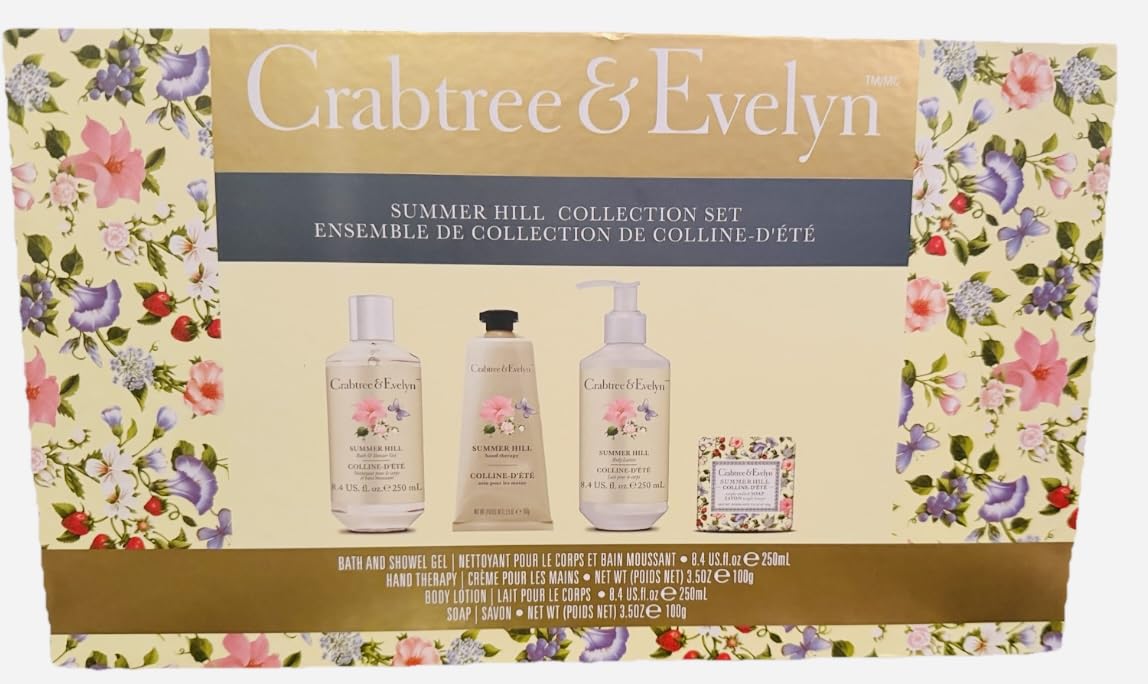 Crabtree & Evelyn Summer Hill Collection Set (Bath & Shower Gel 8.4 fl oz, Hand Therapy 3.5 oz, Body Lotion 8.4 fl oz, Bar Soap 3.5 oz) Beauty & Personal Care Crabtree & Evelyn