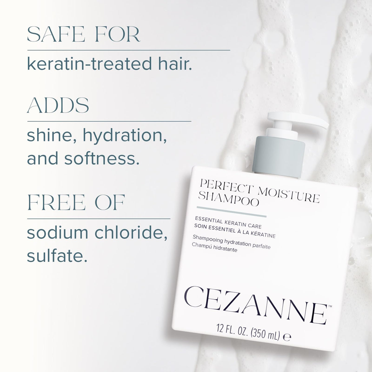 Cezanne Perfect Moisture Shampoo - Sulfate Free Daily Cleanser, Keratin & Quinoa - Liter (Color Safe)