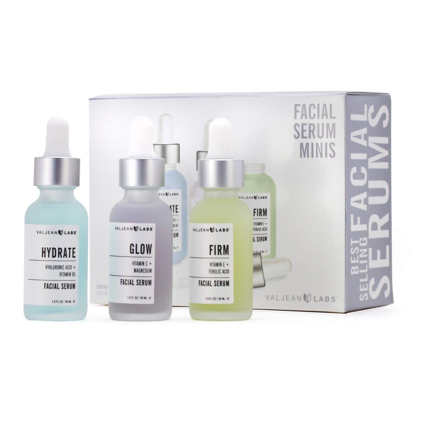 Valjean Labs Facial Serum, Combo Pack of Hydrate, Glow, and Firm | Supercharged, Targeted Skincare Ingredients | Paraben Free (1oz Bottles) Beauty & Personal Care VALJEAN LABS