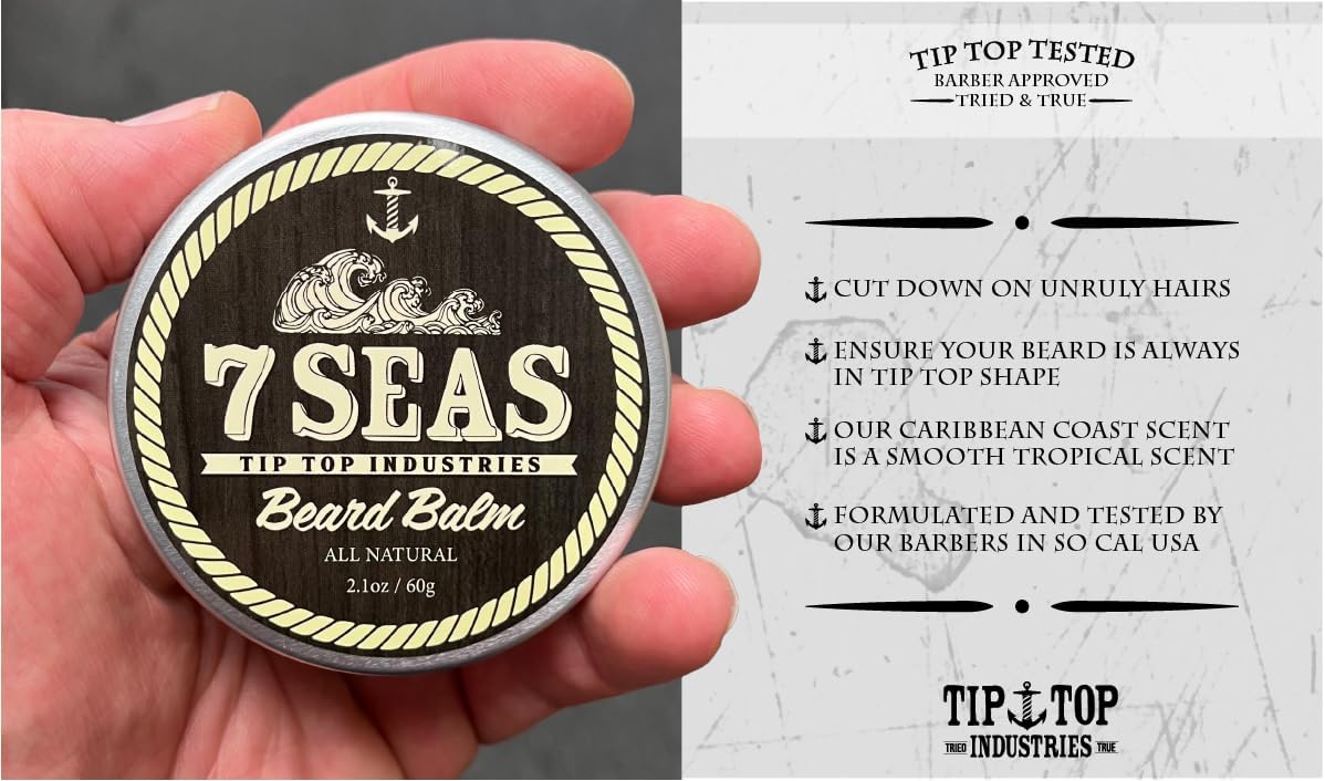Tip Top 7Seas Beard Balm - Caribbean Coast Fresh Scent, Nourishing & Conditioning - Moisturizes Coarse & Unruly Hairs - Styling Balm for Mustache Beauty and Personal Care Tip Top Pomade