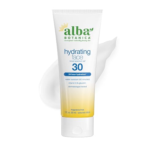 Alba Botanica Sunscreen for Face, Fragrance-Free Hawaiian Face Sunscreen Lotion, Broad Spectrum SPF 30, Water Resistant and Biodegradable, 3 fl. oz Beauty & Personal Care Alba Botanica