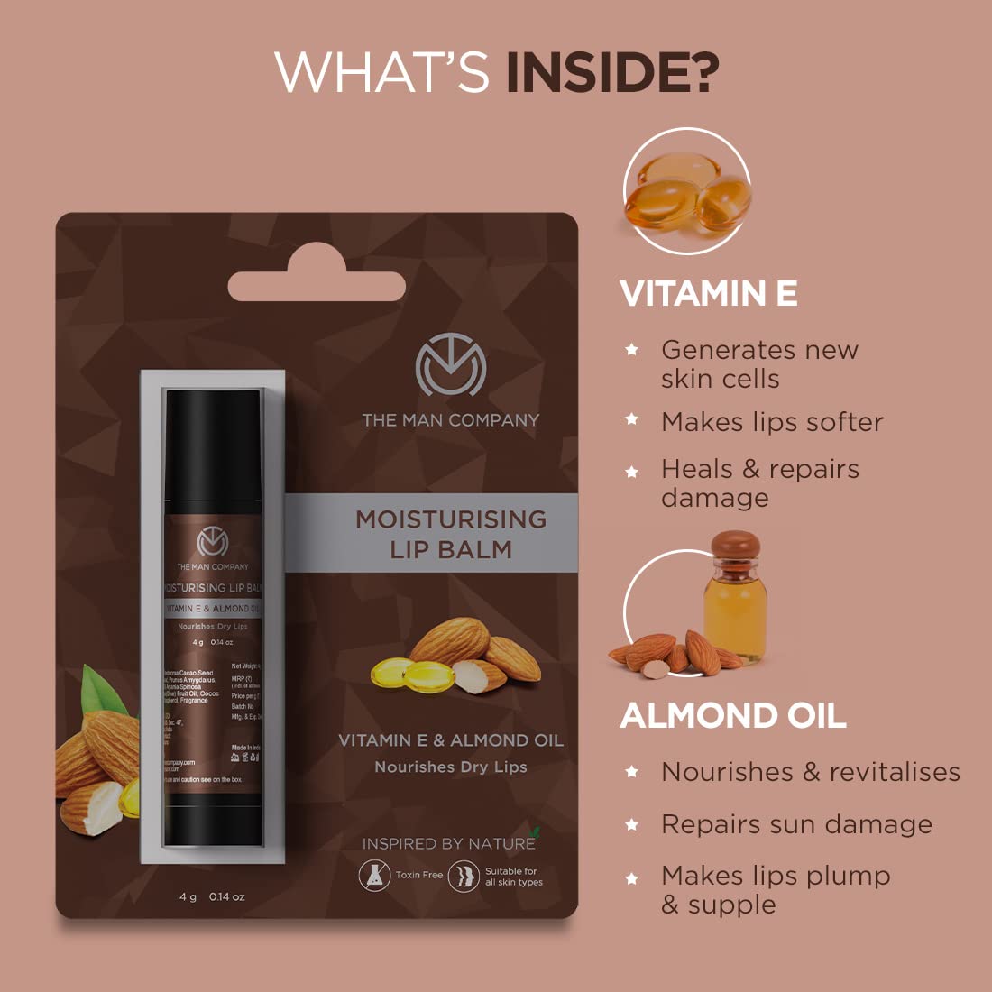 The Man Company Nourishing Lip Balm with Vitamin E, Almond & Olive Oil - Soft, Supple, Moisturizes - Free from Dry/Chapped Lips - 4gm Beauty and Personal Care The Man Company