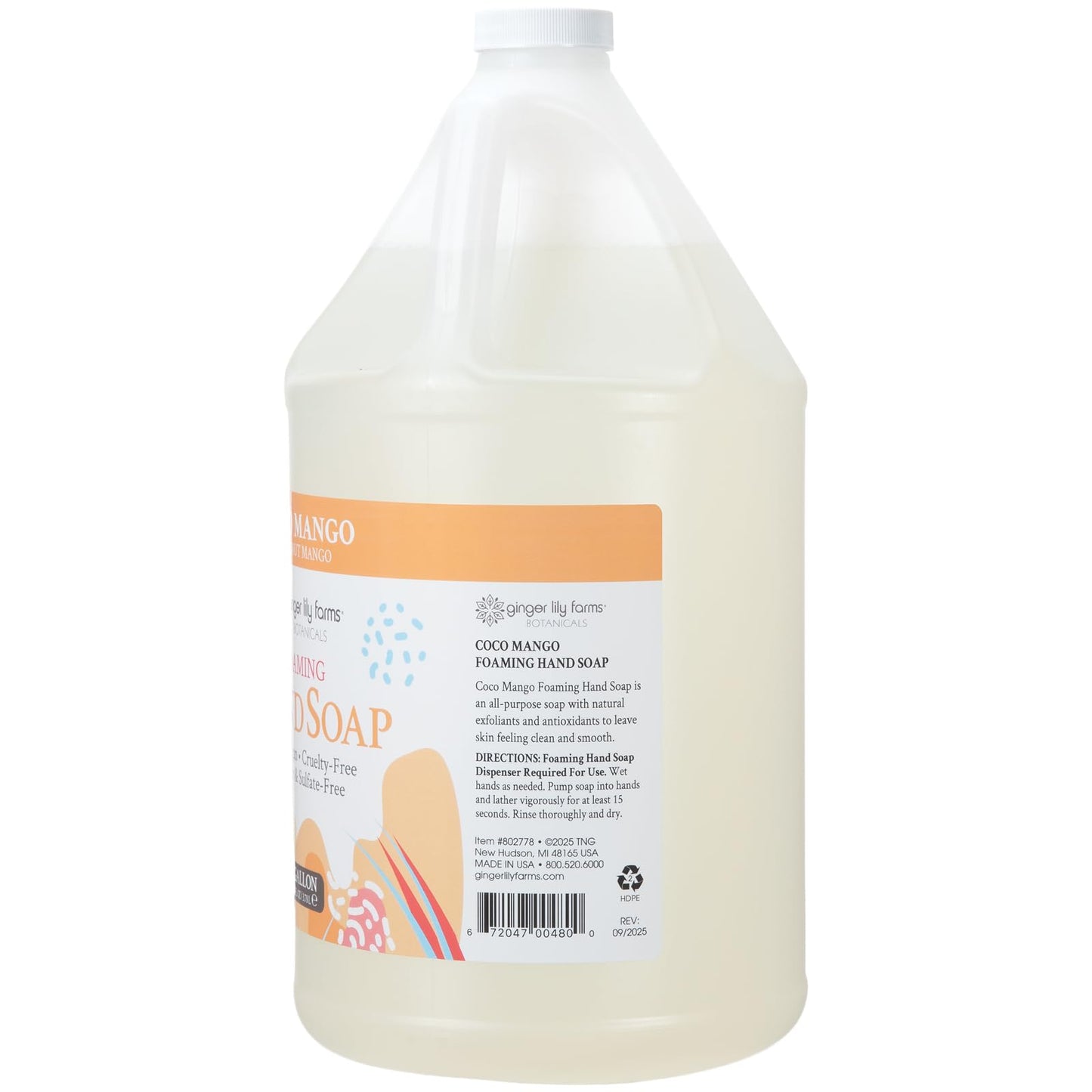 Ginger Lily Farms Botanicals All-Purpose Foaming Hand Soap Refill, Coco Mango, 100% Vegan & Cruelty-Free, Coconut Mango Scent, 1 Gallon (128 fl oz) Beauty & Personal Care Ginger Lily Farms