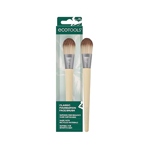EcoTools Classic Foundation Face Brush, For Liquid, & Cream Foundation, Flat Foundation Brush, Makeup Brush For Natural Makeup, Buildable Coverage Beauty & Personal Care EcoTools