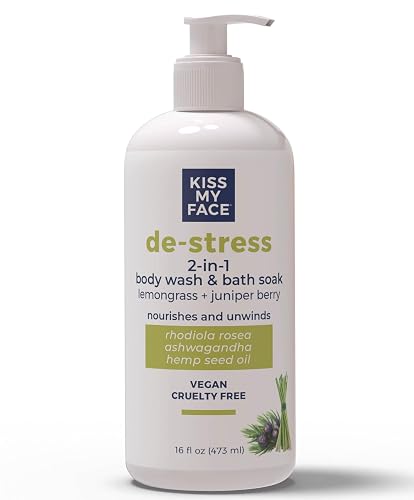 Kiss My Face De-Stress 2-in-1 Body Wash & Bath Soak - Lemongrass + Juniper Berry - Botanical Blend - Vegan and Cruelty Free - With added Rhodiola Beauty & Personal Care Kiss My Face
