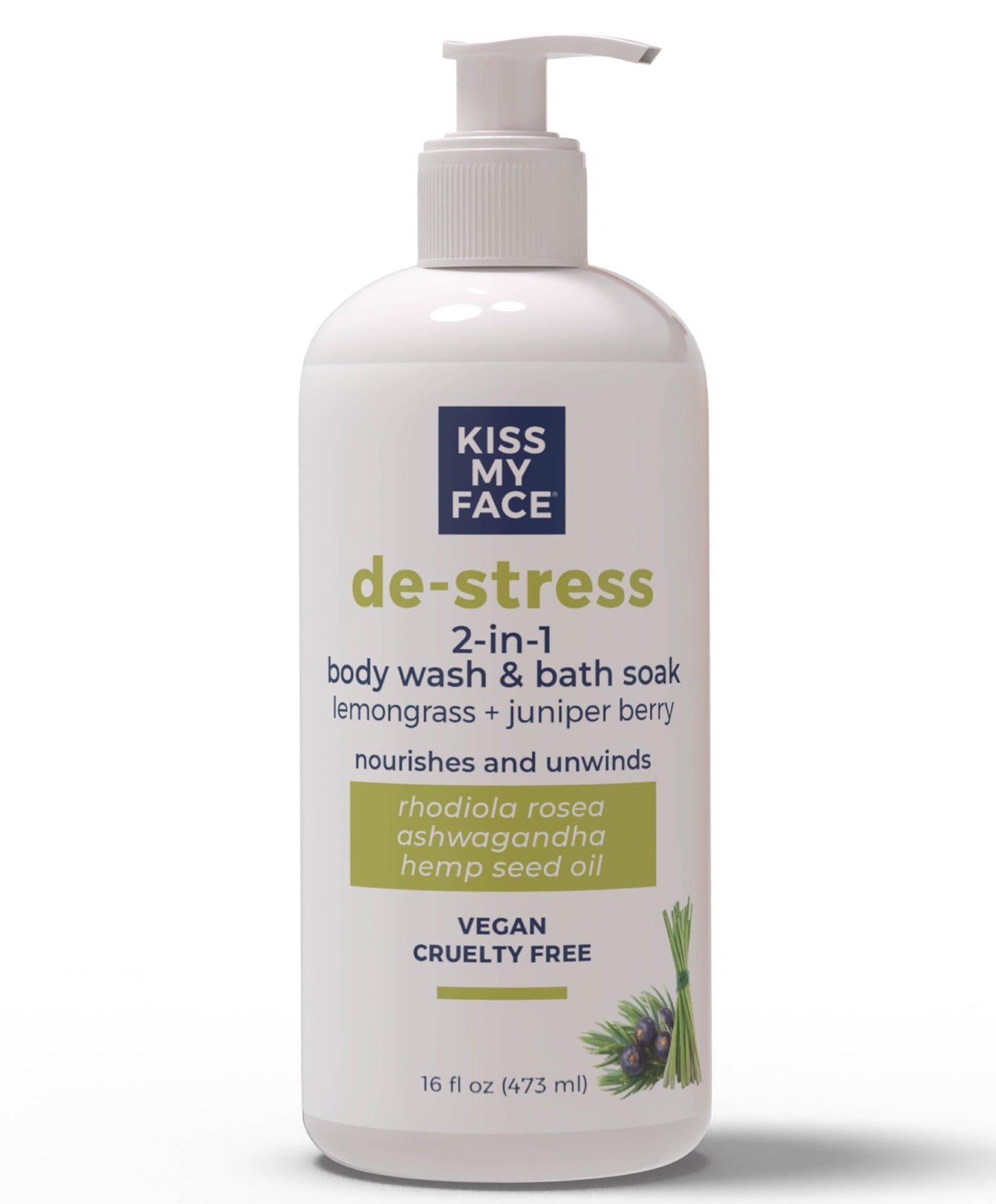 Kiss My Face De-Stress 2-in-1 Body Wash & Bath Soak - Lemongrass + Juniper Berry - Botanical Blend - Vegan and Cruelty Free - With added Rhodiola Beauty & Personal Care Kiss My Face