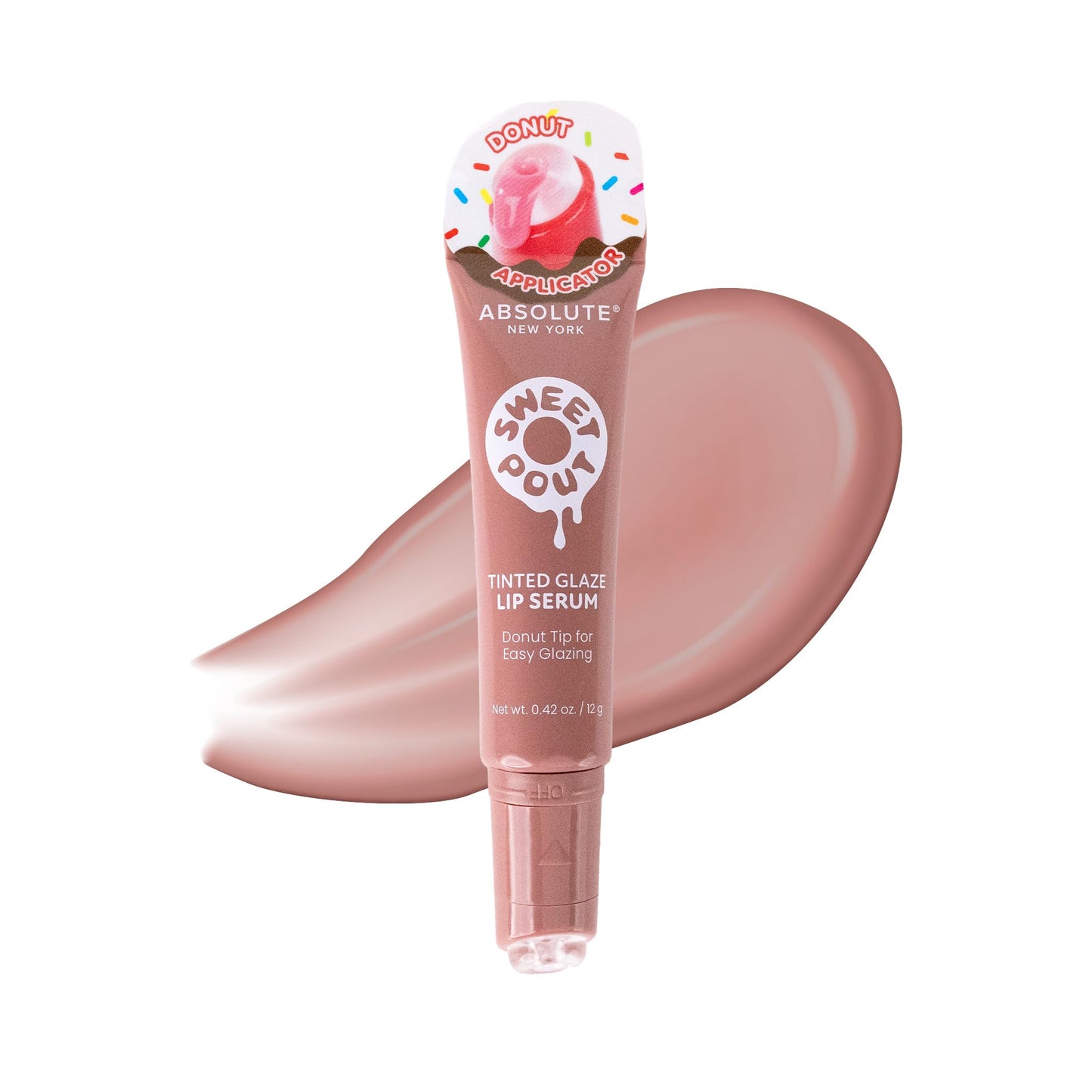 Absolute New York Sweet Pout Tinted Glaze Lip Serum, Donut Tip Applicator, Hydrating Formula with Peptides, Vitamin E and Jojoba Seed Oil (Churro) Beauty & Personal Care Absolute New York