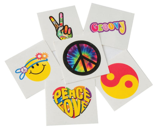 144 Indiviual Assorted Groovy Hippie 60s and 70s Themed Trick or Treat Tattoos